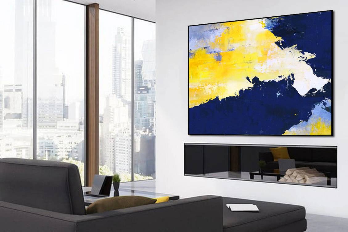 Blue Yellow Abstract White Abstract Canvas Wall Art FM3C3 wall art